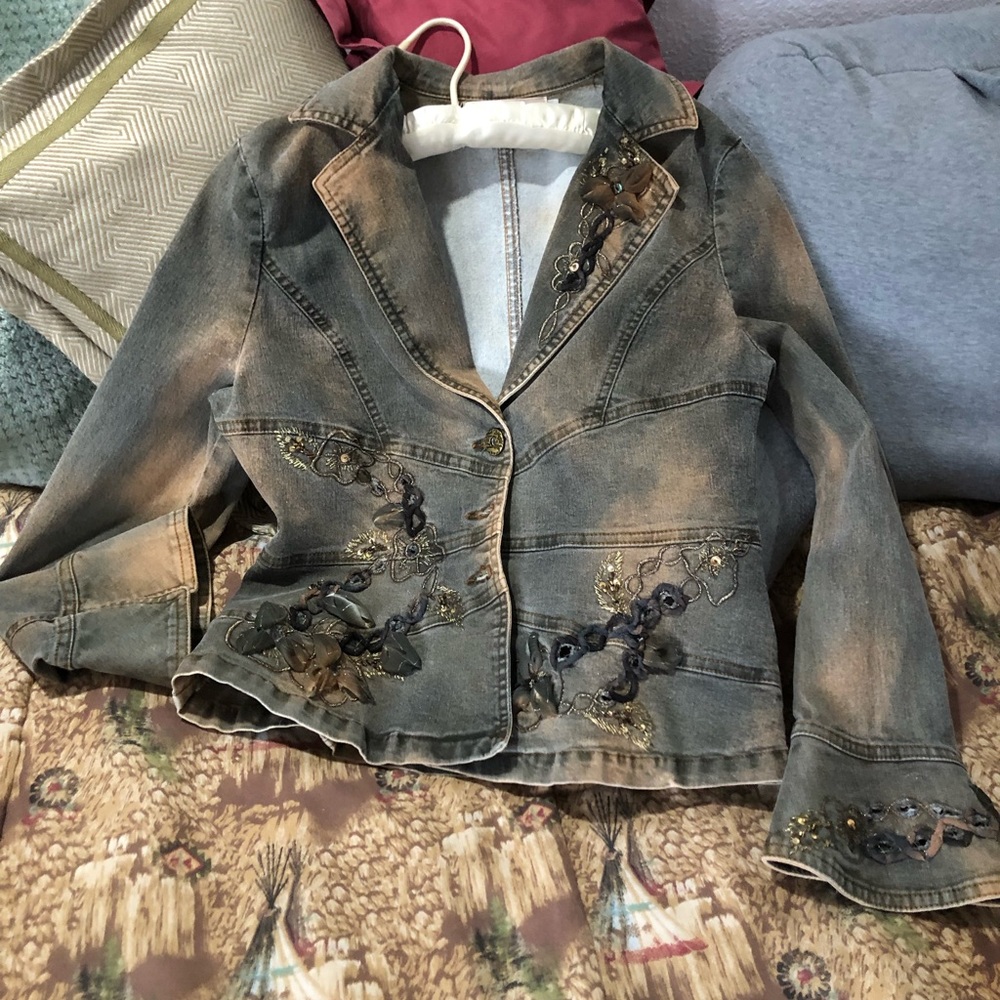 Custom hand beaded jean jacket